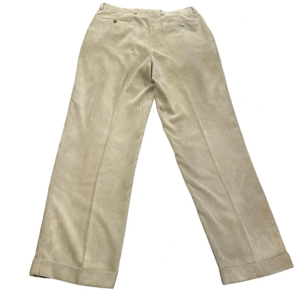 Louis Raphael Luxe Mens Beige Corduroy Double Pleated Cuffed Dress Pants 34x32